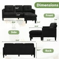 thumbnail image 2 of Magic Union Convertible Sectional Sofa Couch for Living Room, L-Shaped Couch 3 Seats Sofas with Linen Fabric, Movable Ottoman Small Sofa Mid Century for Small Apartments, Living Room and Office,Black, 2 of 8