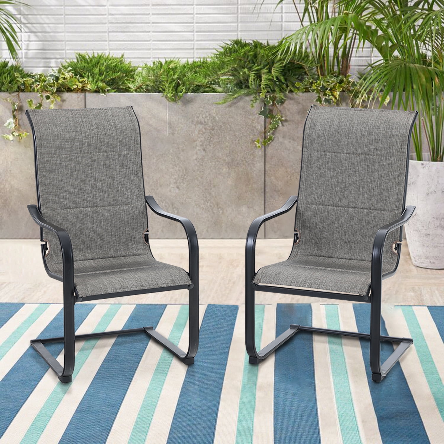 2PCS Patio Chairs Outdoor Dining Chairs with Armrest for Porch Backyard Beige 
