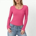 thumbnail image 2 of Towmus Womens Long Sleeve Scoop Neck Ribbed Knit Fitted Casual Tops Tee Slim Basic Shirts, Hot Pink, M, 2 of 6