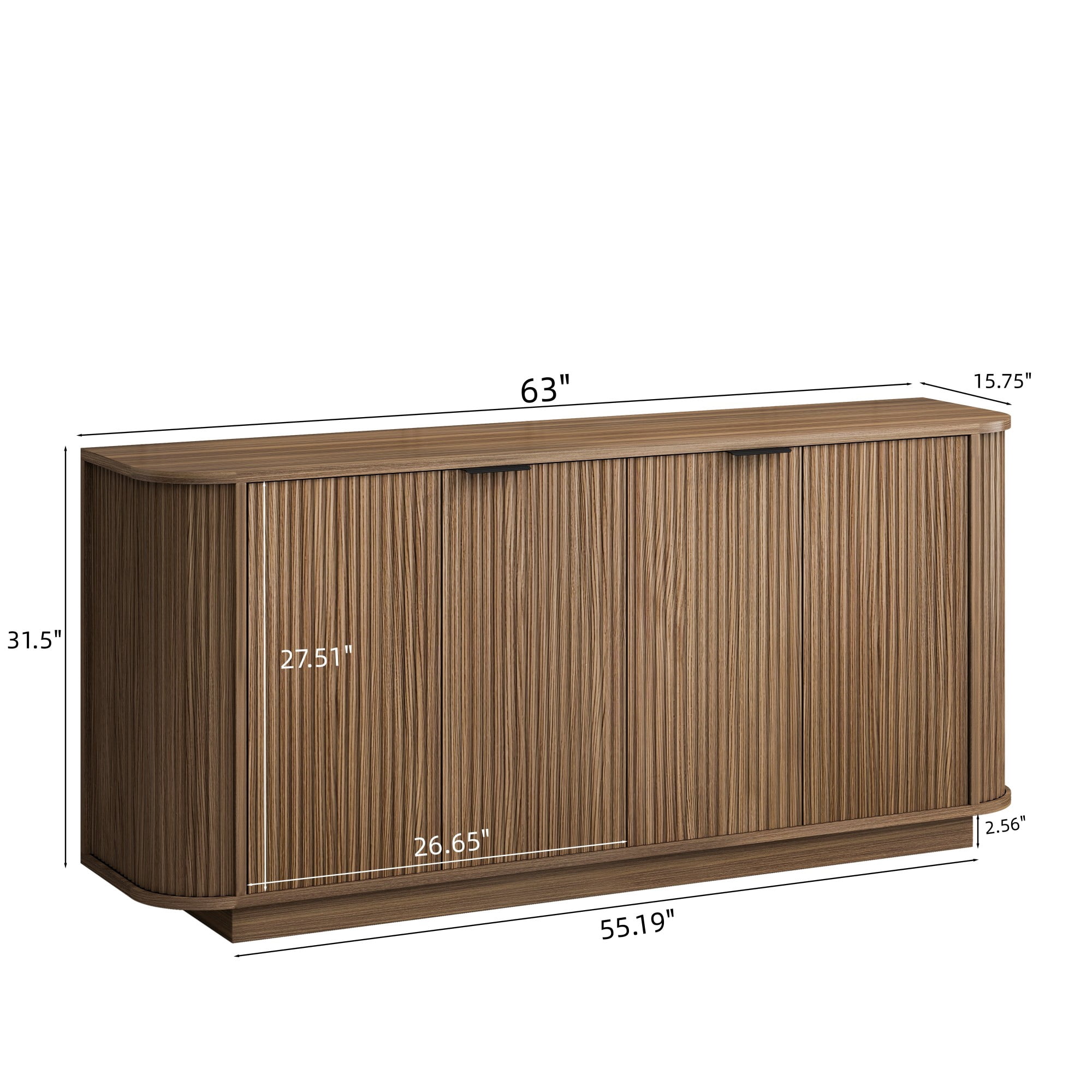 BSHTI 63" MDF Buffet Cabinet with Wavy Door Design, Adjustable Shelves, Sideboard Storage for Kitchen Living Room Dining（Brown）