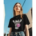 thumbnail image 5 of Women's T-Shirts, Giraffe Pink Bubble Animal Cotton Crewneck Tee Short Sleeve Casual Tops Loose Graphic T-Shirt Black, XL, 5 of 7