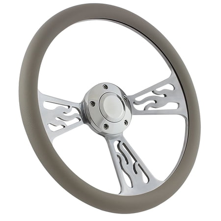 49-56 Ford -- Most Models Flame Steering Wheel 14 Inch Aluminum with Grey Wrap