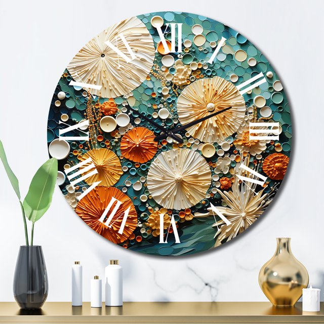 Designart "Beach Tidepool Euphony Pointillism II" Beach Oversized Wall Clock