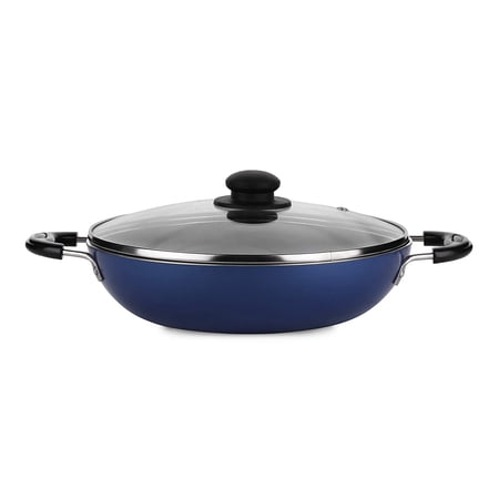 diollo Non-Stick Aluminum Kadhai with Glass Lid, Gas Stove Compatible Only - 26cm, 2.8 L, Blue
