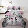 thumbnail image 2 of Erosebridal Pink Paris Eiffel Tower Comforter Set Queen Size French Style Couple Lover Flower Bedding Sets Women Quilted Duvet 1 Comforter + 2 Pillow Cases Romantic Bedroom Decor, 2 of 7