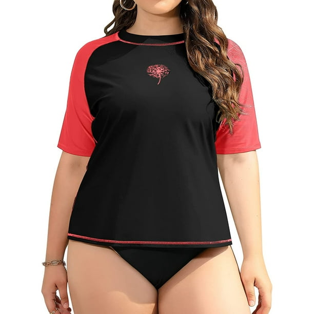 Women Plus Size Rash Guard Short Sleeve Rashguard UPF 50+ Swimming Shirt
