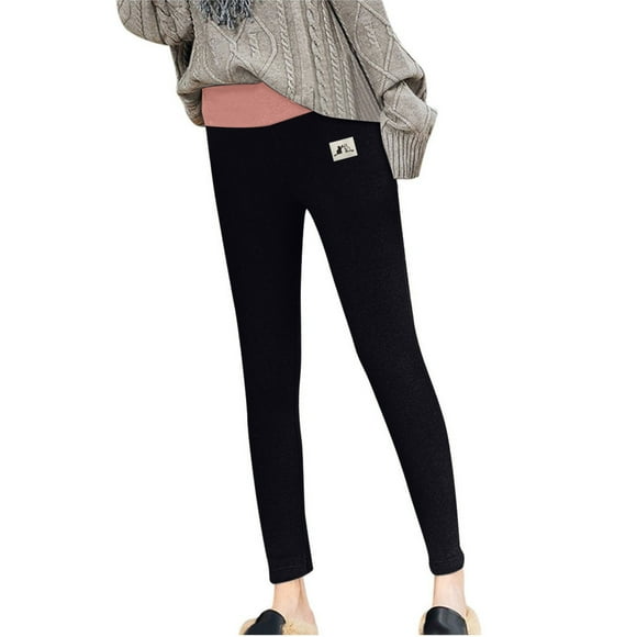 AherBiu Fleece Lined Leggings Women Winter Thermal Elastic Waist Leggings Casual Soft Comfy Tights Bottoms