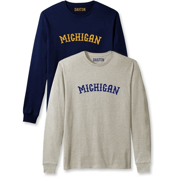 Daxton Retro Michigan Arch Font Long Sleeves T Shirt Soft Medium Weight Cotton