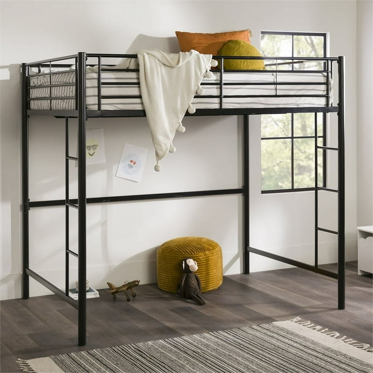 Walker Edison High Weight Capacity Full Size Metal Loft Bed for Teens Black Walmart