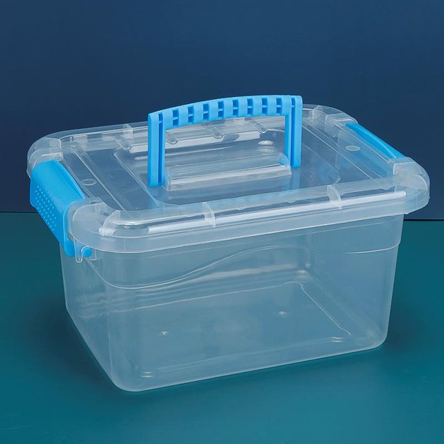 Caja de almacenamiento en capas para apilar y transportar, caja de almacenamiento de plástico multiusos portátil para organizar artículos de papelería, costura, manualidades, joyas y suministros de belleza, azul brillar Electrónica