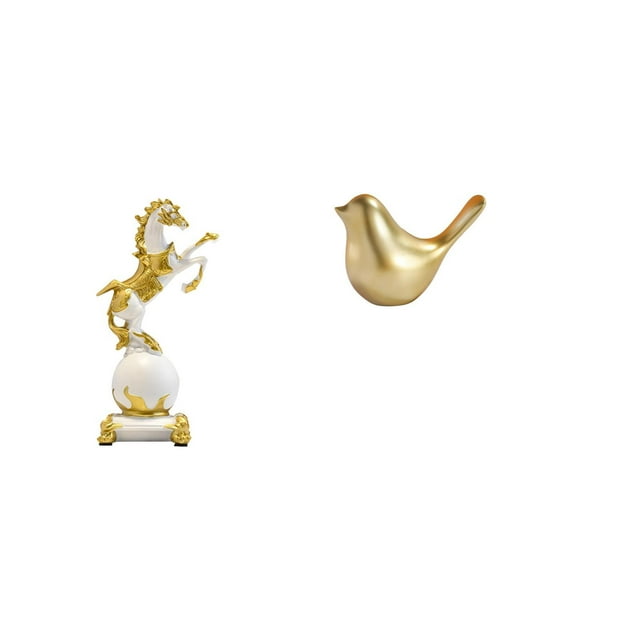 Colección Moderna De Esculturas De Animales Para Dormitorio, Sala De Estar, Escritorio, Centro De Mesa Con Figura De Caballo Y Pájaro Dorado, Adorno Para Decoración Del Hogar.