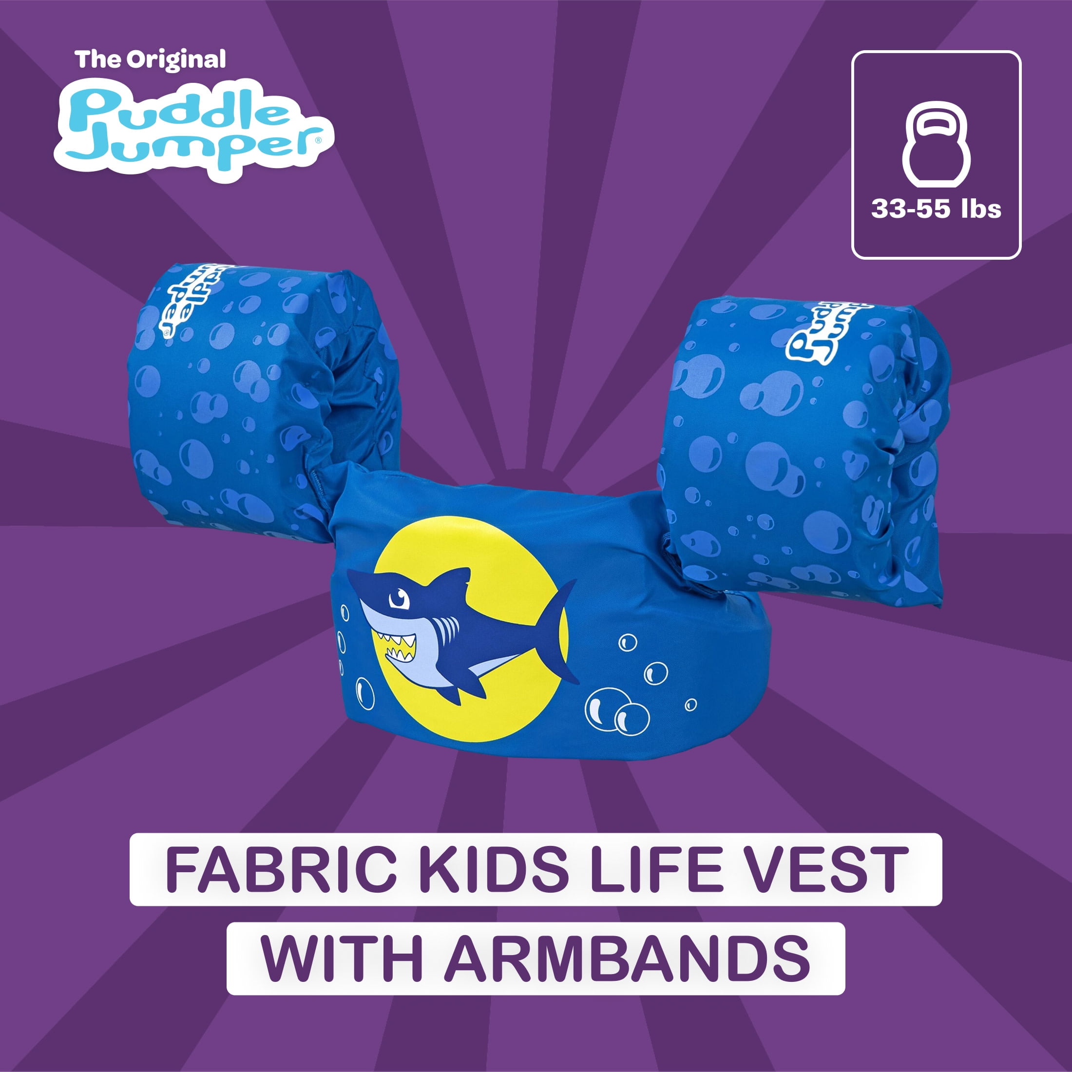 Puddle Jumper Fabric Kids Swim Flotation Vest with Armbands, 33-55lbs (15-25kg) Weight Capacity