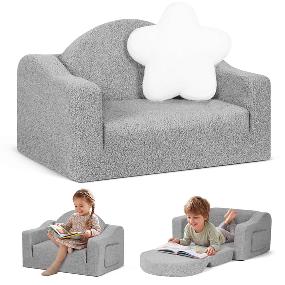babyeap Kids Sofa,2-in-1 Soft Toddler Couch Fold Out,Toddler Chair Baby Convertible Couch for Girls and Boys,Light Gray