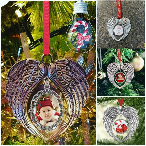 Xihbxyly Adorno Navideño de Alas de Ángel, Marco de Fotos Colgante Conmemorativo, Decoración de Metal de Doble Cara, Adorno Colgante para Árbol o Coche, Regalo Conmovedor para Amantes de Las Mascotas