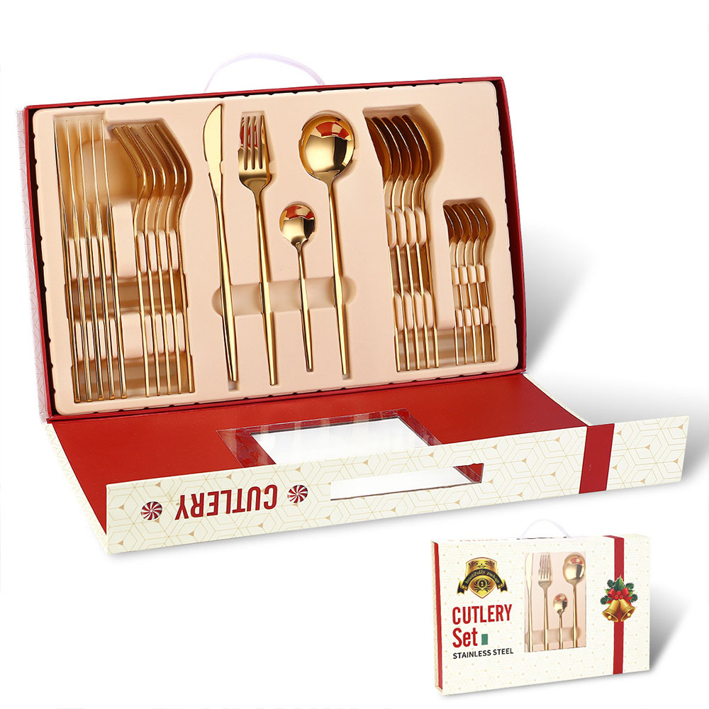 Cutlery set 24 pieces of stainless steel (gold), cutlery set for 6