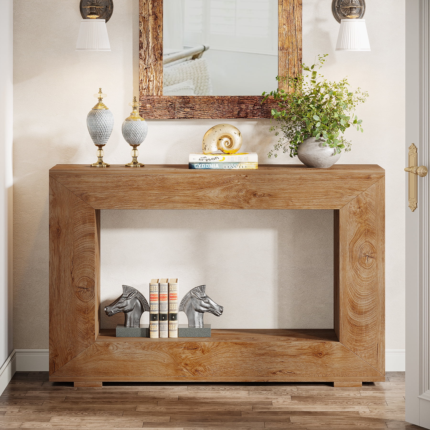 Finmind 47" Farmhouse Console Table, Industrial Entryway Console Table with Storage, Wood Accent Table for Hallway, Living Room, Entrance