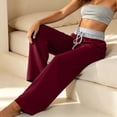 thumbnail image 4 of cocolona Womens High Waist Patchwork Yoga Pants Elastic Waist Drawstring Wide Leg Lounge Pants with Pockets, 4 of 4