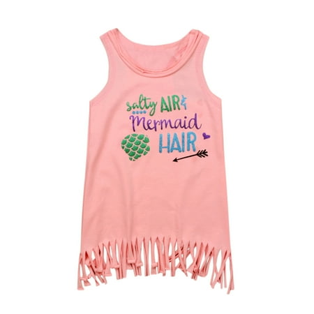 

Sweet Girls Princess Dress Children Baby Girls Sleeveless Printing Letter Cartoon Tassels Waistcoat Dress