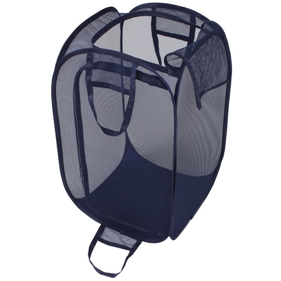 Mainstays Blue Pop-Up Mesh Laundry Hamper with Heavy Duty Handles