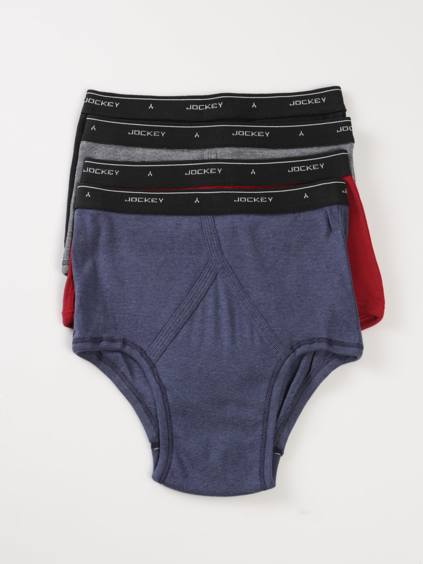 Jockey Men's Cotton FullRise Brief 4Pack Blue Stripe/Red/Black Stripe