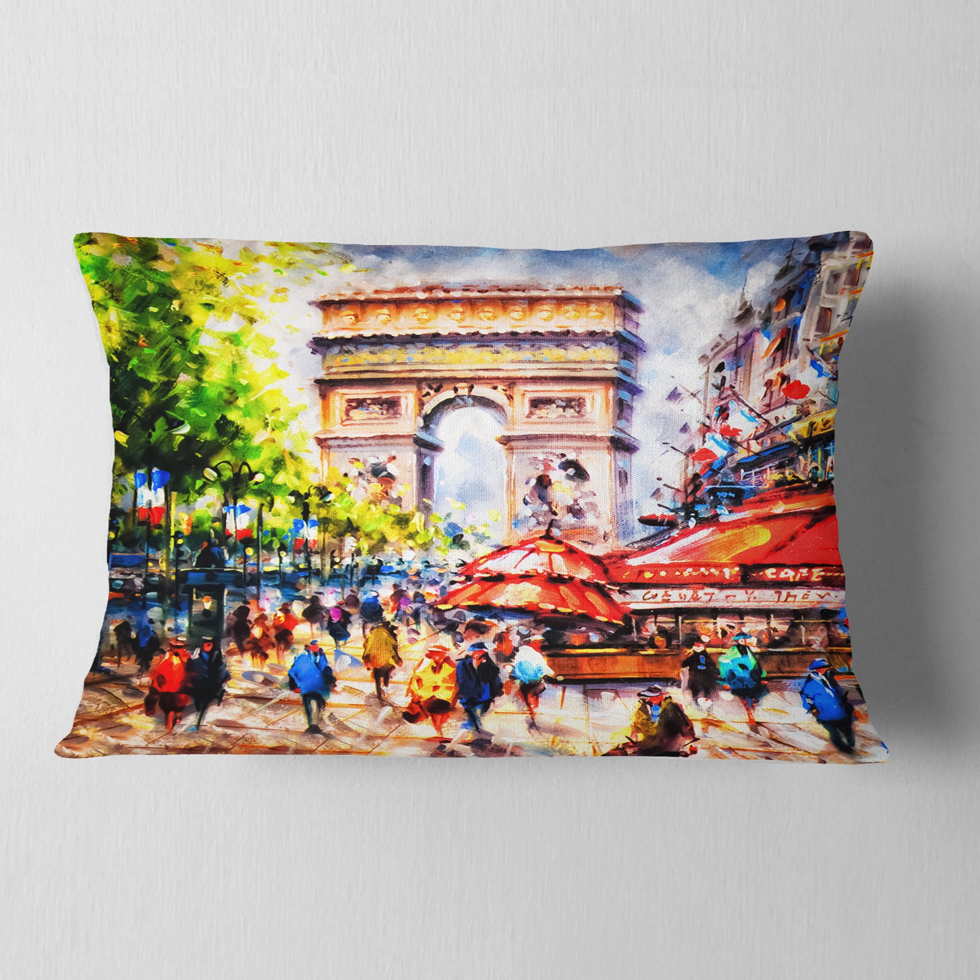 Designart Arc d Triomphe Paris - Cityscape Throw Pillow - 12x20