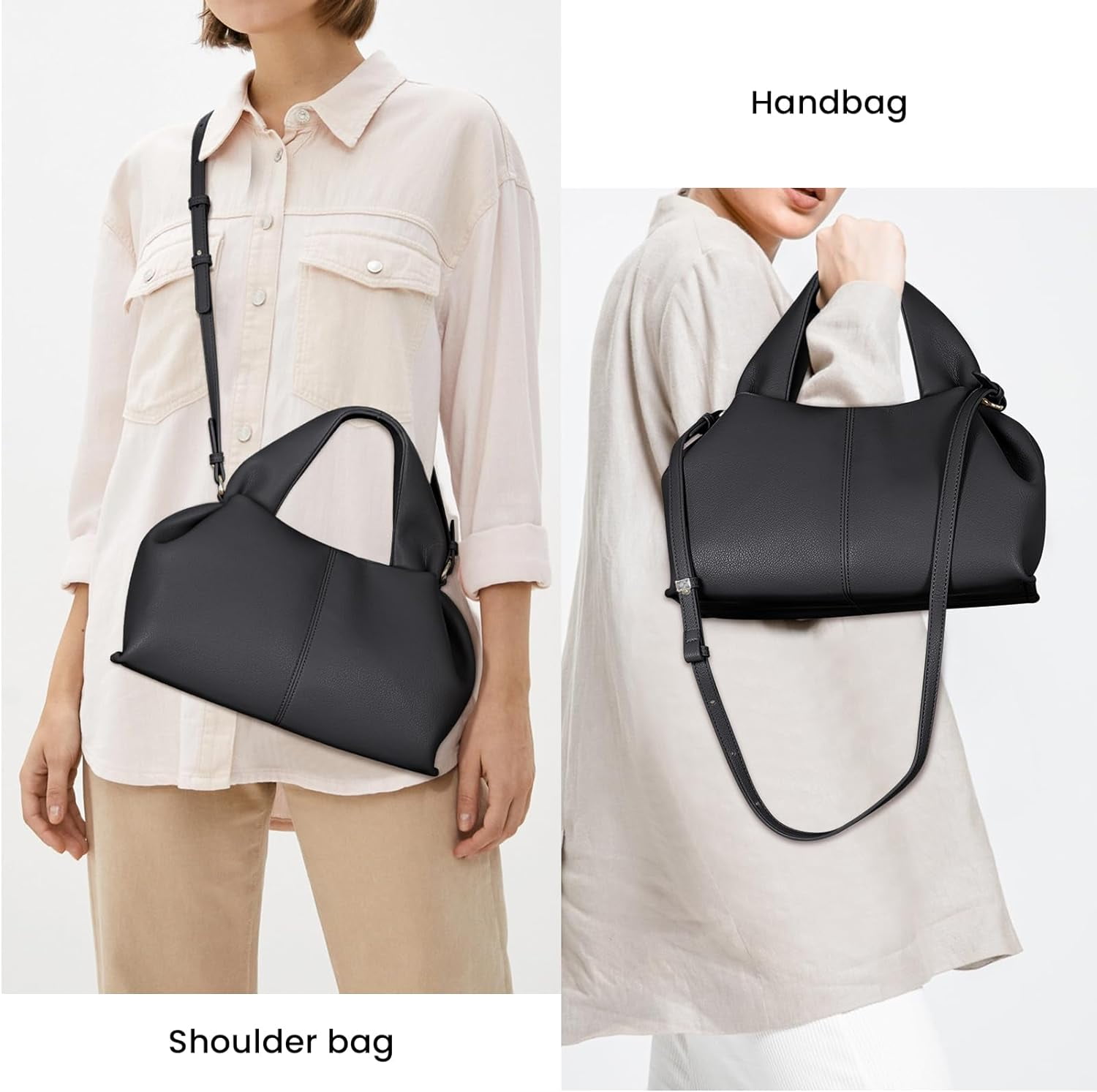 Cloud Pouch Bag Dumpling Clutch Purse Handbag Leather Tote Shoulder Bag Retro Crossbody bag with Removable Strap