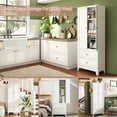 thumbnail image 4 of Sesslife 72" Kitchen Pantry Storage Cabinet, Freestanding Hutch with 2 Doors and 2 Drawers, Modern Cupboard Sideboard Buffet with Side-Ventilated Panels and Hooks for Kitchen Dining Room, White, 4 of 8