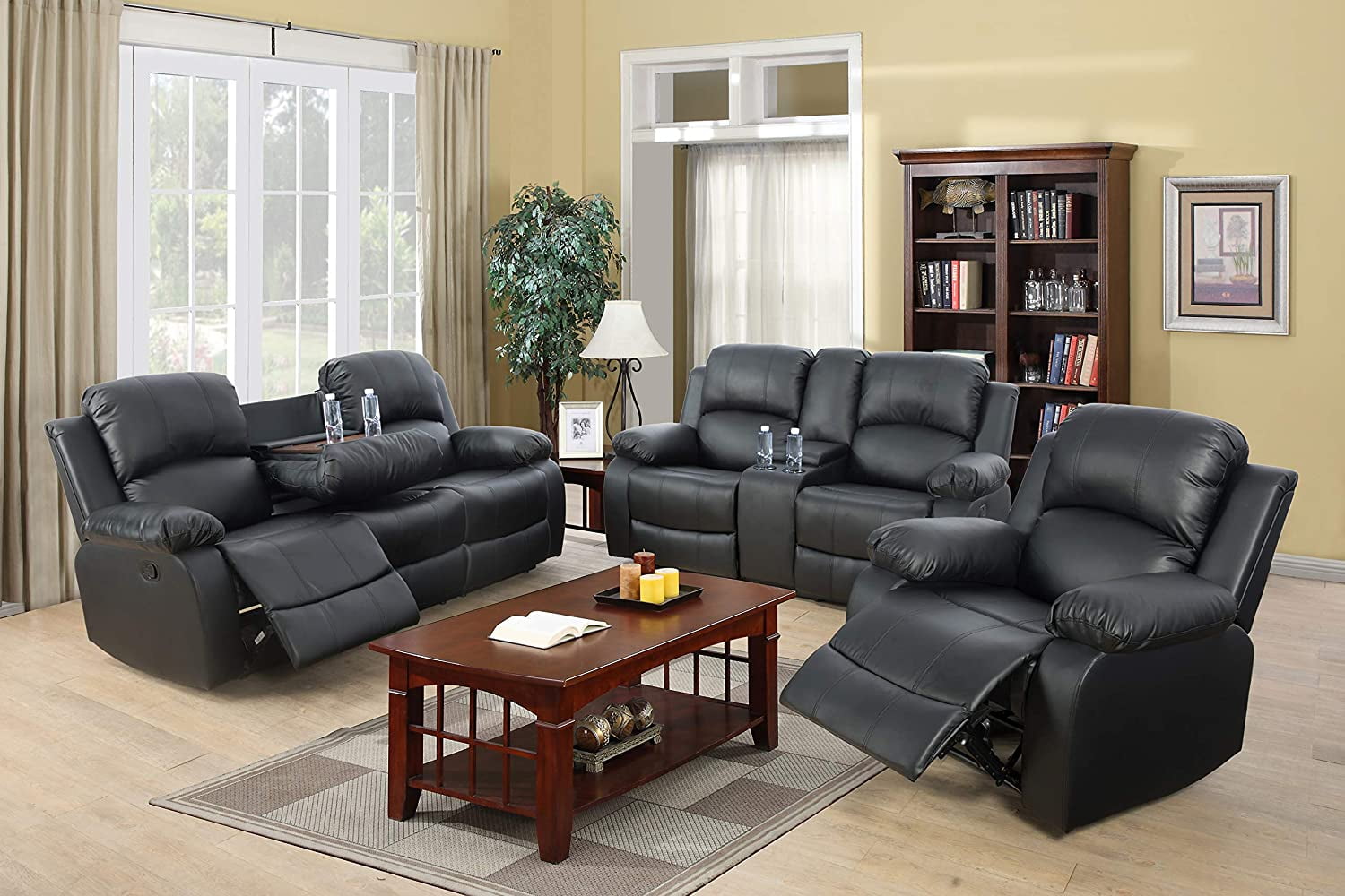 Couch Sofa Recliner With Cup Holder, Three Piece Reclining Living Room Set