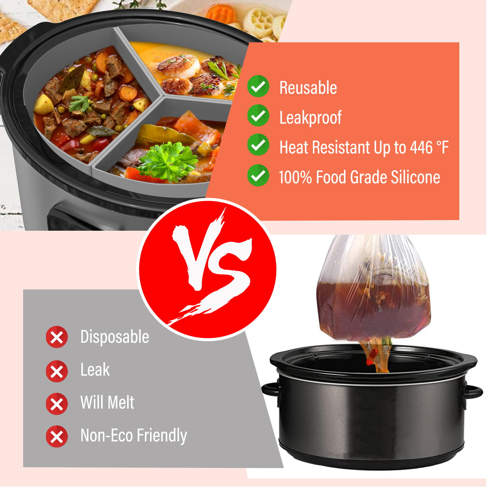 1 Silicone Slow Cooker Divider Liners For 6qt 7qt 8qt Oval Slow Cooker  Reusable Food Grade Silicone Pot Liners Kitchen Accessories - Temu