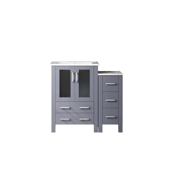Harborfront 36 in W x 18.25 in D Dark Grey Single Bath Vanity with Side Cabinet and White Ceramic Top