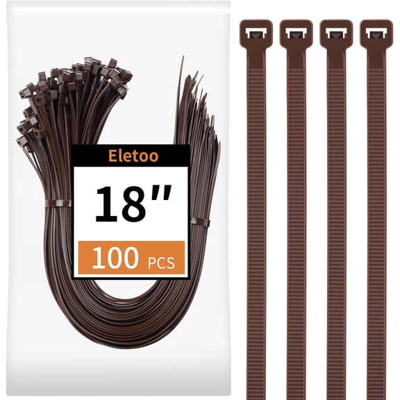 UEIWMX-100PCS 18 inch Brown Zip Ties Heavy Duty, 75LBS Tensile Strength, Self-Locking Heavy Duty UV Resistant Cable Ties for Indoor and Outdoor Use