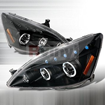- Honda Accord 2003 2004 2005 2006 2007 LED Halo Projector Headlights - Black Smoke
