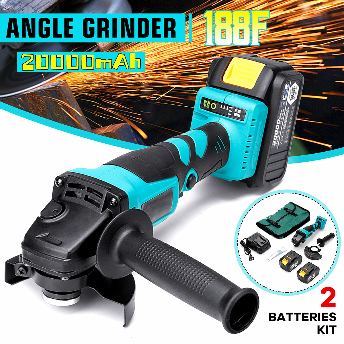 18V 20000mAh 11000RPM Angle Grinder Brushless Polishing Machine Cutting