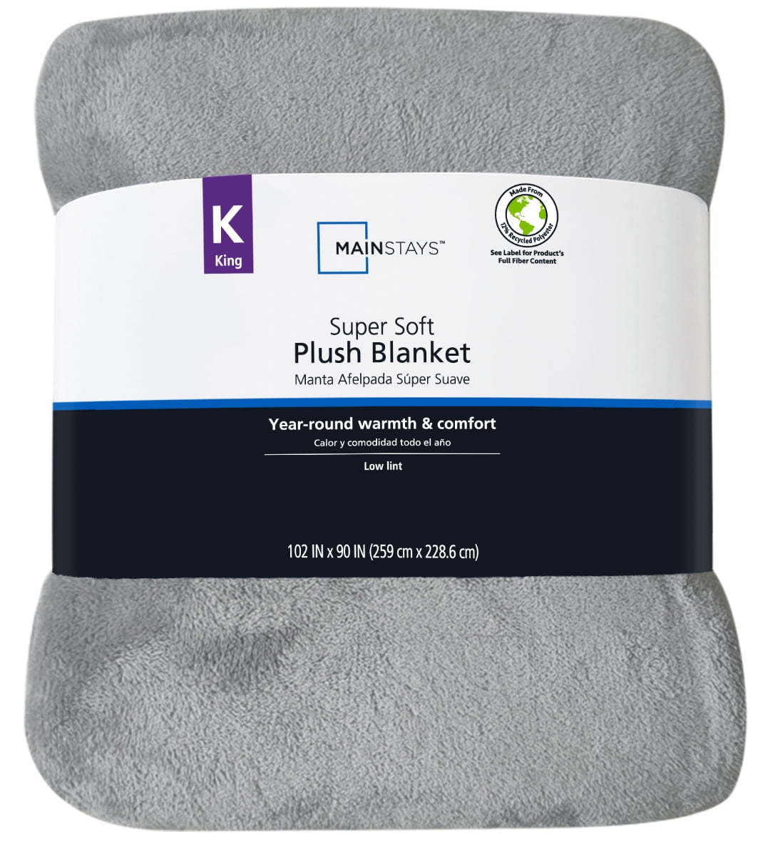 Mainstays Super Soft Polyester Plush Blanket Light Grey King 102 X90
