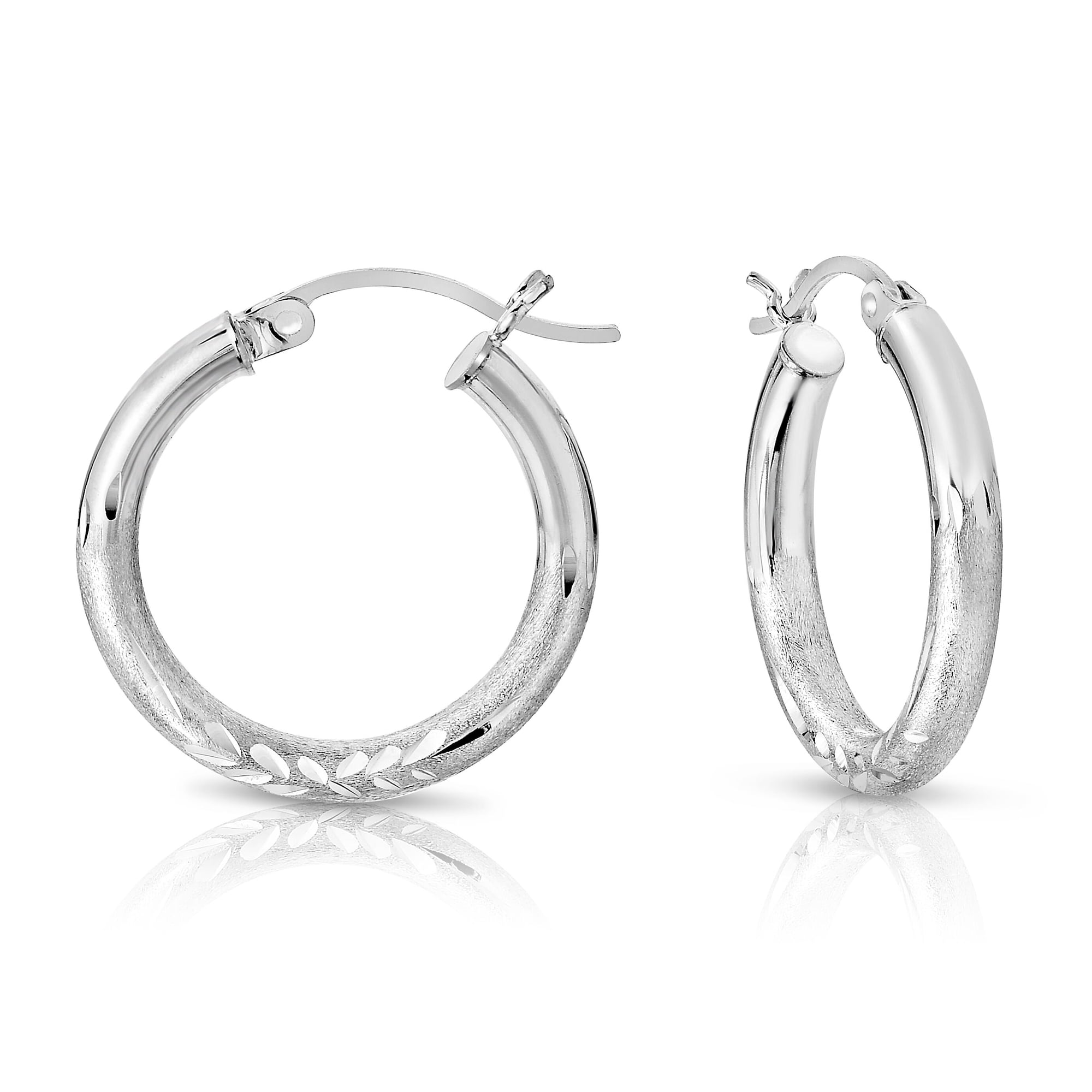 Tilo Jewelry 925 Sterling Silver 3mm Thick Chunky Round Hoop Earrings with Diamond-Cut Engraving (16mm) for Women & Unisex