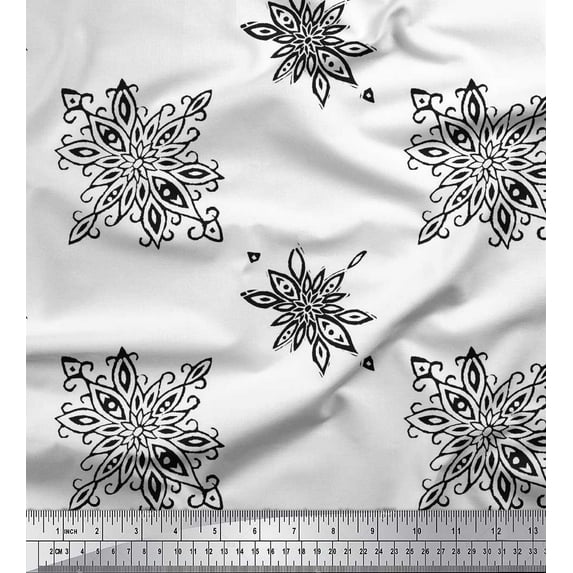 Soimoi Polyester Crepe Fabric Floral Block Print Sewing Fabric Yard 42 Inch Wide