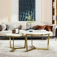 thumbnail image 3 of Harper & Bright Designs Round Nesting Coffee Table Set of 2, Golden Metal Center Table with Marble Grain Tabletop for Living Room, White, 3 of 17