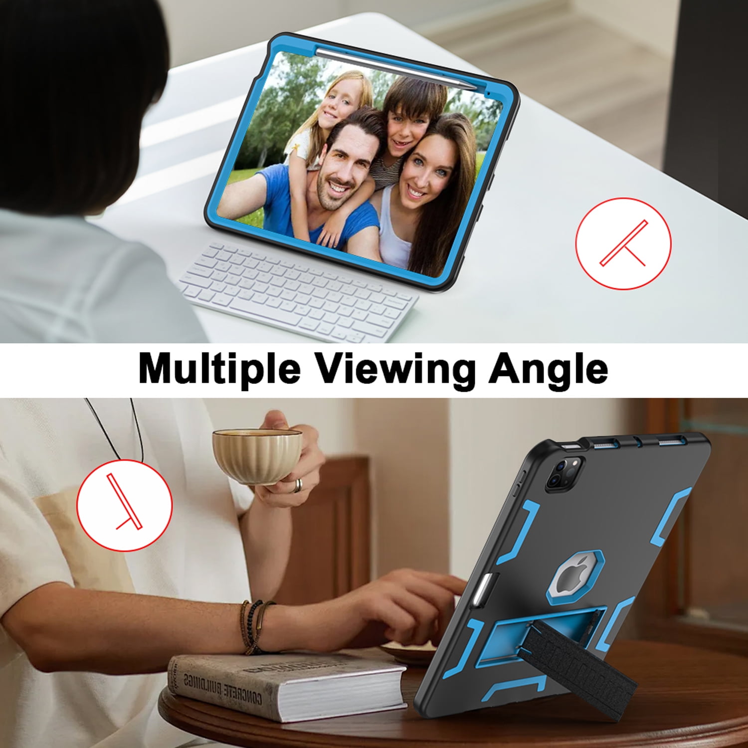 Decase Rugged Case Compatible with Apple iPad Pro 11 (M5/M4) 2025/2024,Shockproof Protective Cover with Built-in Stand & Pencil Holder,Heavy Duty Hard Cover,Blackblue
