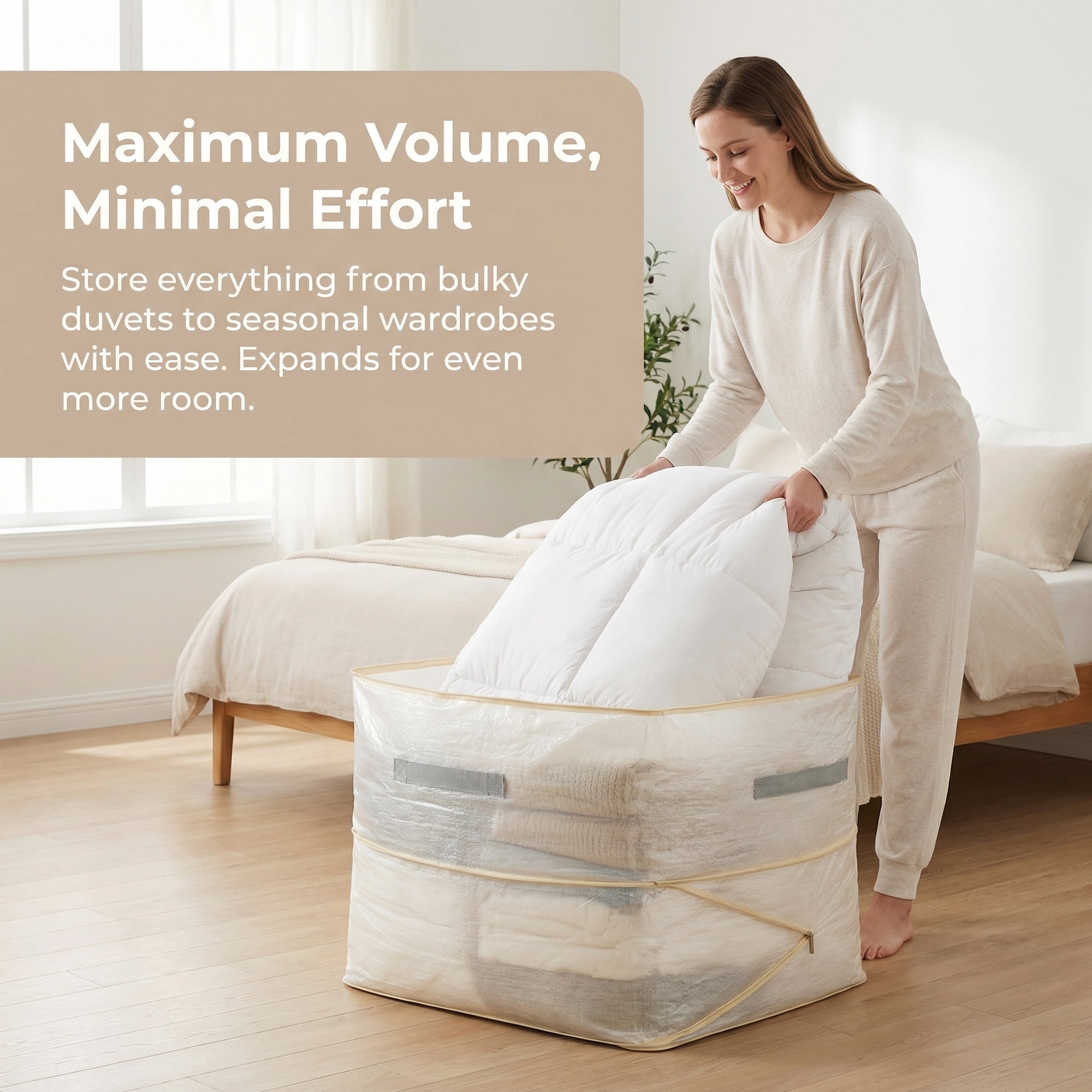 Unique Bargains Portable Storage Bags for Organizing Clothing Beige 19.7"x16.5"x11.8"