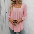 thumbnail image 6 of Womens Puff Long Sleeve Tops Square Neck Shirts Pleated Solid Color Blouses Summer Loose Casual Basic Tee (Pink L), 6 of 6
