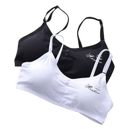ATOYSOY Women s 2 Pack Cotton Lined Everyday Bra Padded Camisoles Kids Slim Basic Tank Tops Girls Bralette Underwear Push Up Clearance Comfort Bra Teens Breathable White Free Size