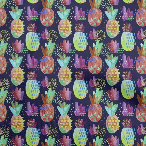 oneOone Polyester Spandex Multicolor Fabric Pineapple Sewing Material Print Fabric By The Yard 56 Inch Wide