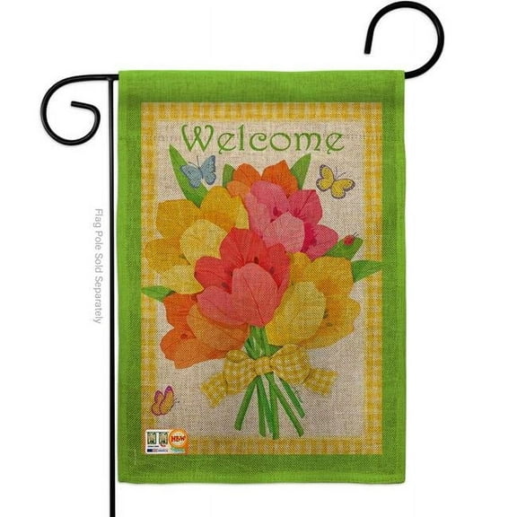 Breeze Decor BD-SH-G-100053-IP-DB-D-US12-AM 13 x 18.5 in. Welcome Flower Bouquet Burlap Inspirational Sweet Home Impressions Decorative Vertical Double Sided Garden Flag