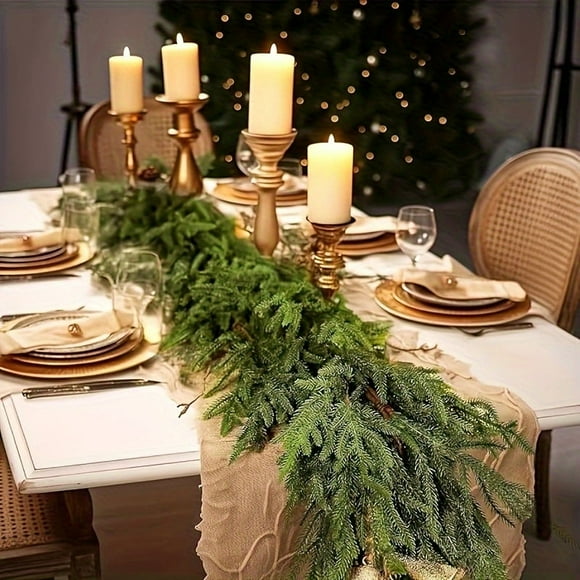 6ft Artificial Norfolk Pine Garland - Lifelike Green Vine | Christmas, Dining, Mantle, Outdoor Decor | Plastic Faux Pine Swag | Seasonal GreChristmas Tree Golden Snowflake, Glitter Lighted Gold Snow