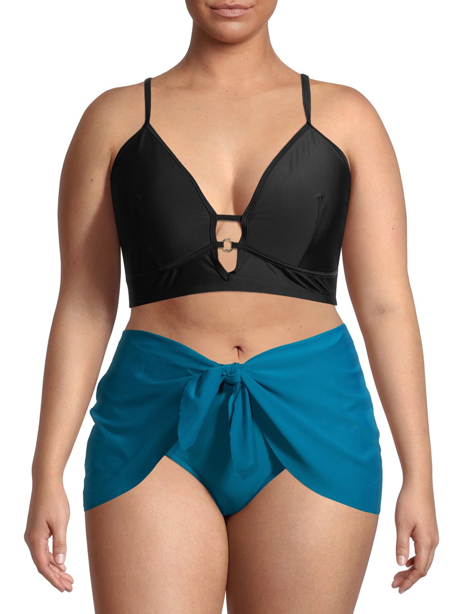 Time and Women's Plus Size Triangle Longline Bikini Swim Top with Lace up Back - Walmart.com