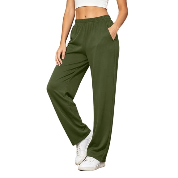 ZHYou No Boundarie Plus Size Pants for Women Basic Casual Solid Color Elastic Waisted Pull On Lounge Pants,Green,Size L