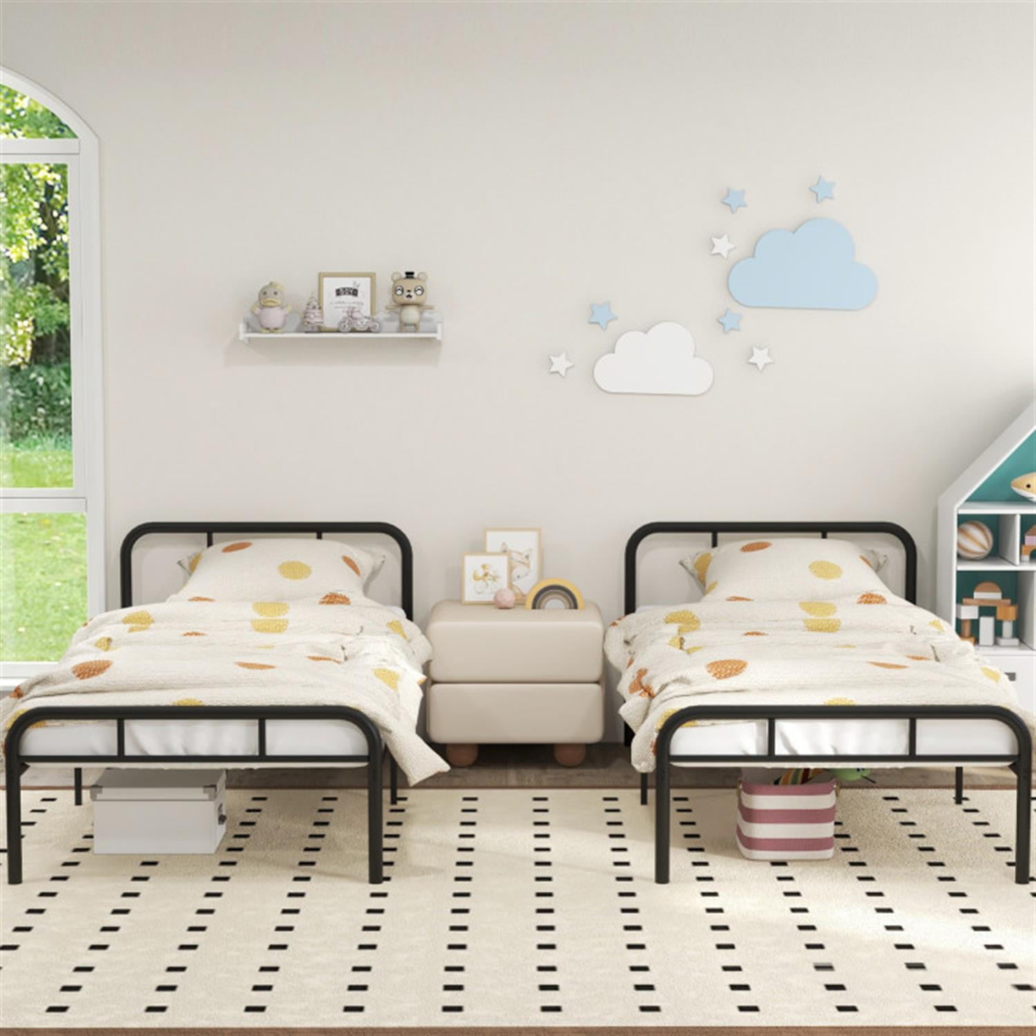 Demi Bonn Modern Metal Bed Frame with Curved Headboard and Footboard, Metal Platform Bed Frame, Under Bed Storage, Strong Metal Slats Support, Black