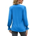 thumbnail image 4 of MOMOFEEL Long Sleeve Tunic Top for Woman Dressy Casual Blouses Loose Fit Pleated V Neck Shirts For Spring or Summer (M9013 Blue XL), 4 of 5
