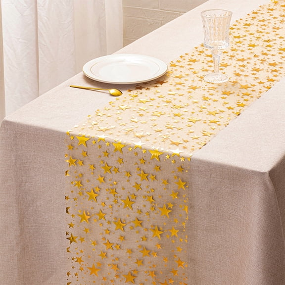kladzum Gold Stamped Star Shaped Glitter Table Runner Birthday Christmas Halloween Dinner Party Decoration Suitable for Holiday Celebrations Dining Tables Party Decor