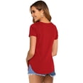 thumbnail image 2 of Starybirds Womens T Shirts Vneck Dressy Solid Tees Short Sleeve Tops Red L, 2 of 4